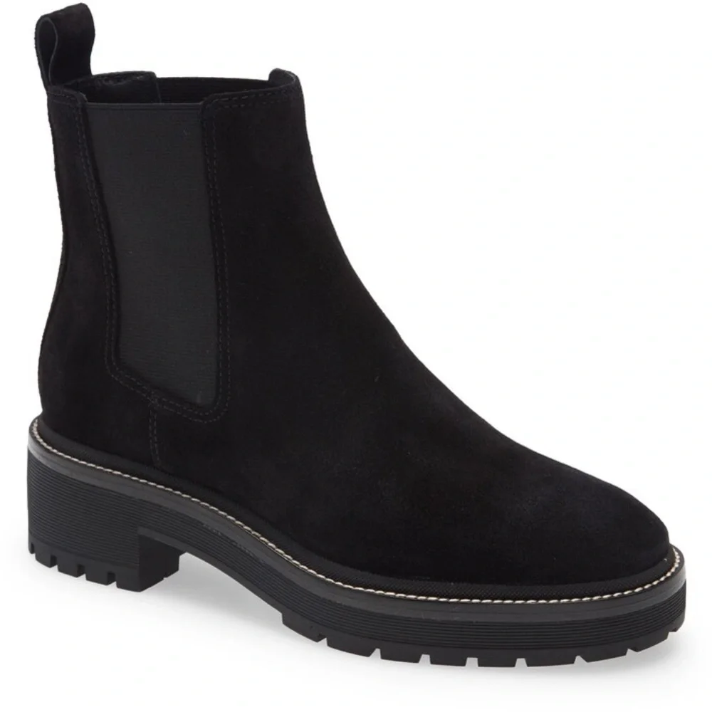 Tory Burch Black Chelsea Suede Lug Boots